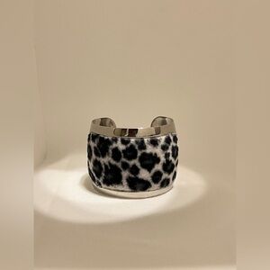 Leopard print cuff bracelet with silver hardware Faux fux Bangle Bracelet